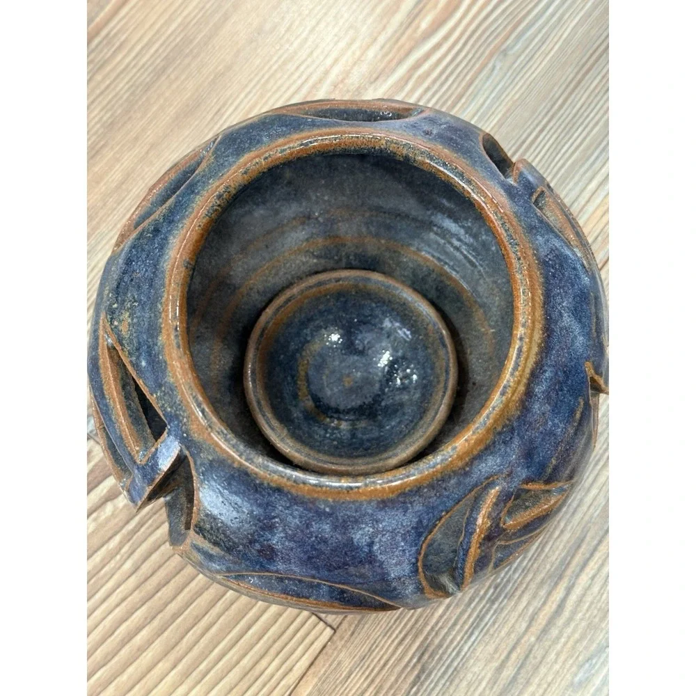 Vintage Studio Stoneware Pottery Open Work Tea light Candle Holder